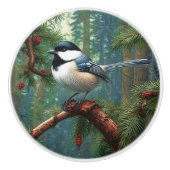 Schattigee zwartgekapte chickadee keramische knop (Voorkant)