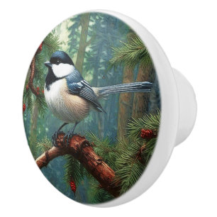 Schattigee zwartgekapte chickadee keramische knop