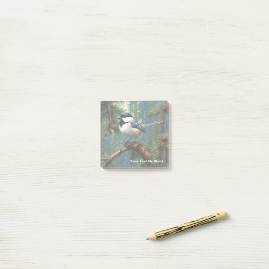 Schattigee zwartgekapte chickadee post-it® notes (Op bureau)