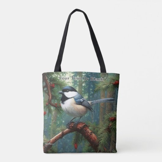 Schattigee zwartgekapte chickadee tote bag (Achterkant)