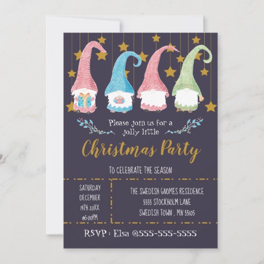 Schattigee Zweeds Gnomen Kerstfeest Uitnodiging (Voorkant)