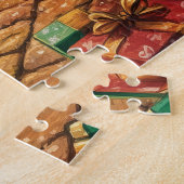 Schattigee zwerfhond die onder een kerstboom slaap legpuzzel (Zijkant)