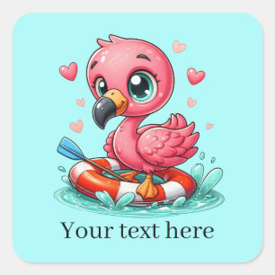 Schattigee zwevende roze flamingo tekst toevoegen vierkante sticker