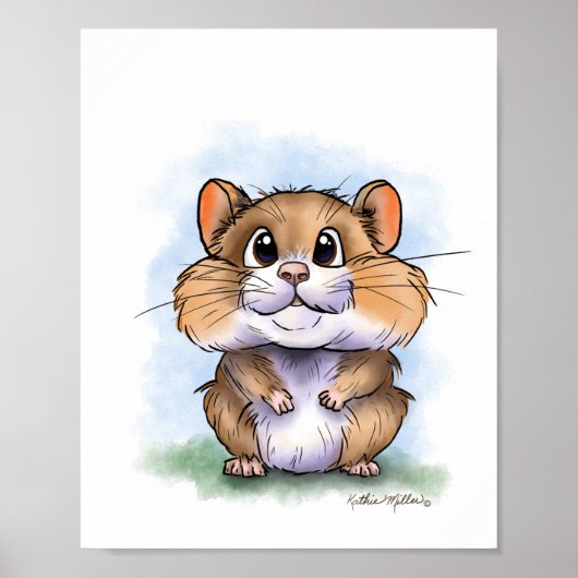 SchattigeFluffy Hamster Cartoon Poster (Voorkant)