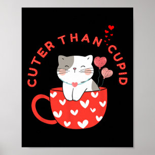 Schattiger Dan Cupido Kawaii Kat In Mok Vacht Moed Poster