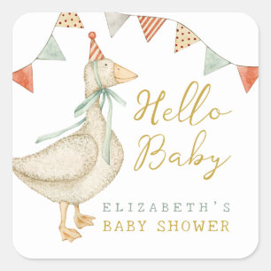 Schattigeste Hallo Baby Eend Baby shower Vierkante Sticker