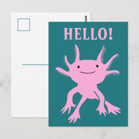 Schattigeste Hallo Briefkaart Axolotl roze salaman (Voorkant / Achterkant)