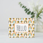 Schattigeste Hallo Bumble Bee en Rainbows Pattern Briefkaart (Staand voorkant)