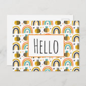 Schattigeste Hallo Bumble Bee en Rainbows Pattern Briefkaart (Voorkant / Achterkant)