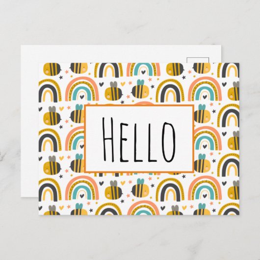 Schattigeste Hallo Bumble Bee en Rainbows Pattern Briefkaart (Voorkant / Achterkant)