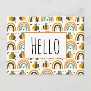 Schattigeste Hallo Bumble Bee en Rainbows Pattern Briefkaart