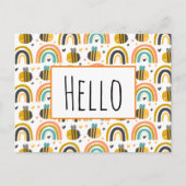 Schattigeste Hallo Bumble Bee en Rainbows Pattern Briefkaart (Voorkant)
