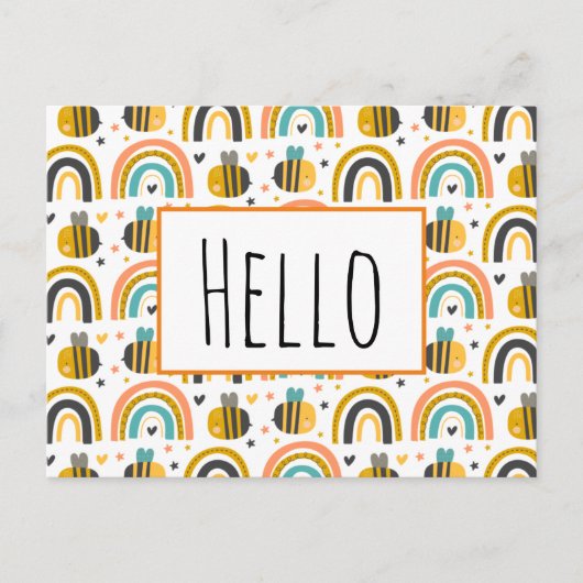 Schattigeste Hallo Bumble Bee en Rainbows Pattern Briefkaart (Voorkant)