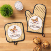 Schattigeste Hallo Corgi Ovenwant & Pannenlap Set (Top down)