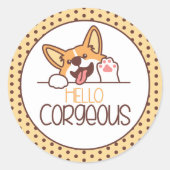 Schattigeste Hallo Corgi Ronde Sticker (Voorkant)