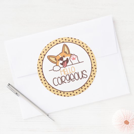 Schattigeste Hallo Corgi Ronde Sticker (Envelop)
