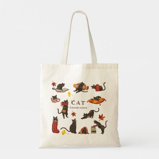 Schattigeste Hallo Herfst kat herfstseizoen Tote Bag (Achterkant)