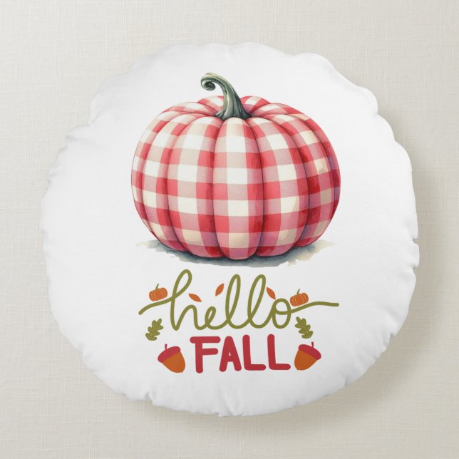 Schattigeste hallo herfst plaid pompoen rond kussen (Voorkant)
