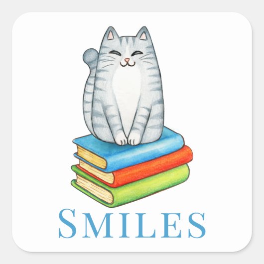 Schattigeste Hallo Kat Boekenworm Leesboek Lover Vierkante Sticker (Voorkant)