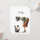 Schattigeste Hallo kat en Lady Whimsical Kaart (Voorkant / Achterkant in situ)