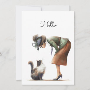 Schattigeste Hallo kat en Lady Whimsical Kaart