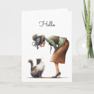 Schattigeste Hallo kat en Lady Whimsical Kaart