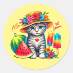 Schattigeste hallo kat ronde sticker