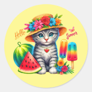Schattigeste hallo kat ronde sticker