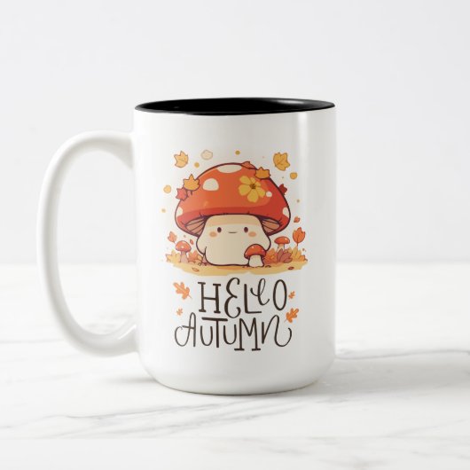Schattigeste Hallo kawaii Mushroom Tweekleurige Koffiemok (Links)