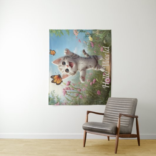 Schattigeste Hallo kitten vlinders Wandkleed (In situ)