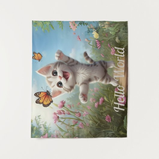 Schattigeste Hallo kitten vlinders Wandkleed (Voorkant)