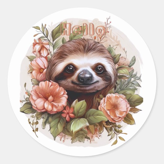 Schattigeste Hallo luiaard met bloemen Ronde Sticker (Voorkant)