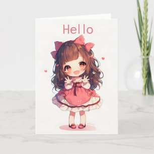 Schattigeste Hallo meisje Anime Feestdagen Kaart