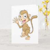 Schattigeste Hallo Monkey Waving Hand Hi Kaart (Gele Bloem)