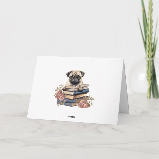 Schattigeste Hallo Pug Dog Boeken lezen Kaart (Achterkant)