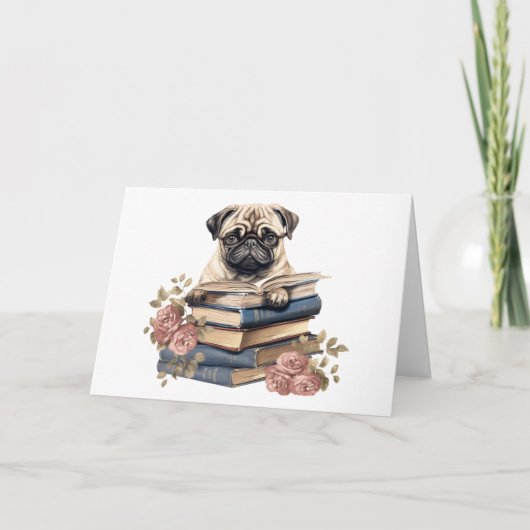 Schattigeste Hallo Pug Dog Boeken lezen Kaart (Voorkant)