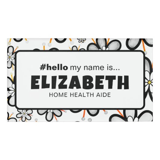 Schattigeste Hallo retro bloemen Naambadge (Voorkant)