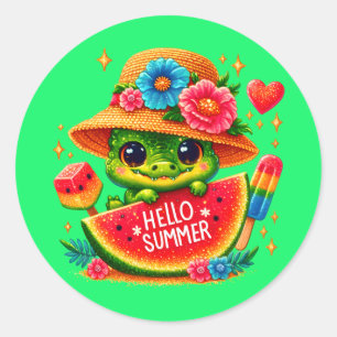 Schattigeste hallo strand alligator ronde sticker