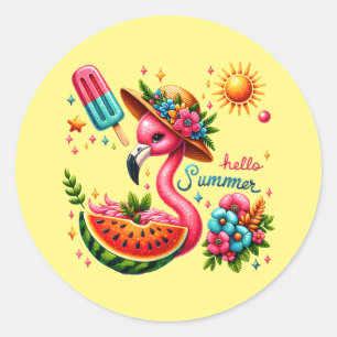 Schattigeste hallo strand roze flamingo ronde sticker