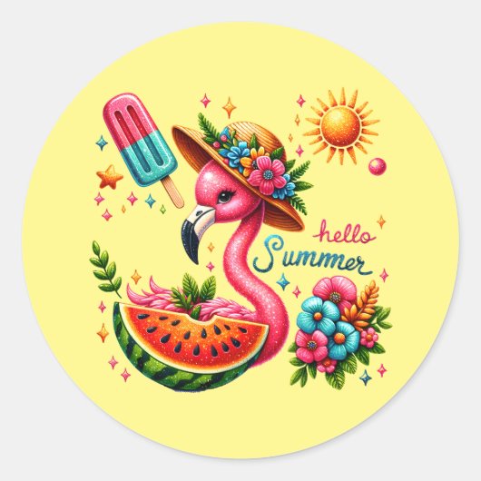 Schattigeste hallo strand roze flamingo ronde sticker (Voorkant)