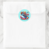 Schattigeste hallo strandwalvis ronde sticker (Tas)