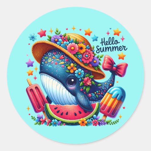 Schattigeste hallo strandwalvis ronde sticker (Voorkant)
