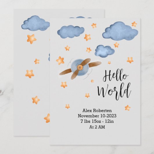 Schattigeste hallo wereld waterverf aankondiging (Voorkant / Achterkant)