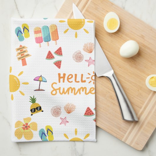 Schattigeste Hallo Zomer Naadloos Patroon Theedoek (Quarter Fold)