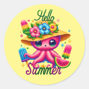 Schattigeste hallo zomer octopus ronde sticker
