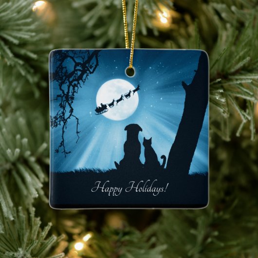 Schattigeste Prettige feestdagen hond en kat Keramisch Ornament (Boom)