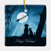 Schattigeste Prettige feestdagen hond en kat Keramisch Ornament (Voorkant)