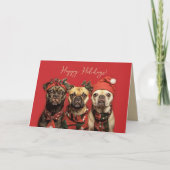 Schattigeste Prettige feestdagen honden vieren ker Bedankkaart (Voorkant)