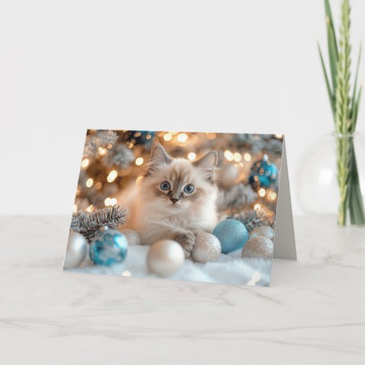 Schattigeste Prettige feestdagen kat viert kerst Bedankkaart (Voorkant)
