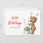 Schattigeste Prettige feestdagen rendier sneeuwman Feestdagenkaart (Voorkant)